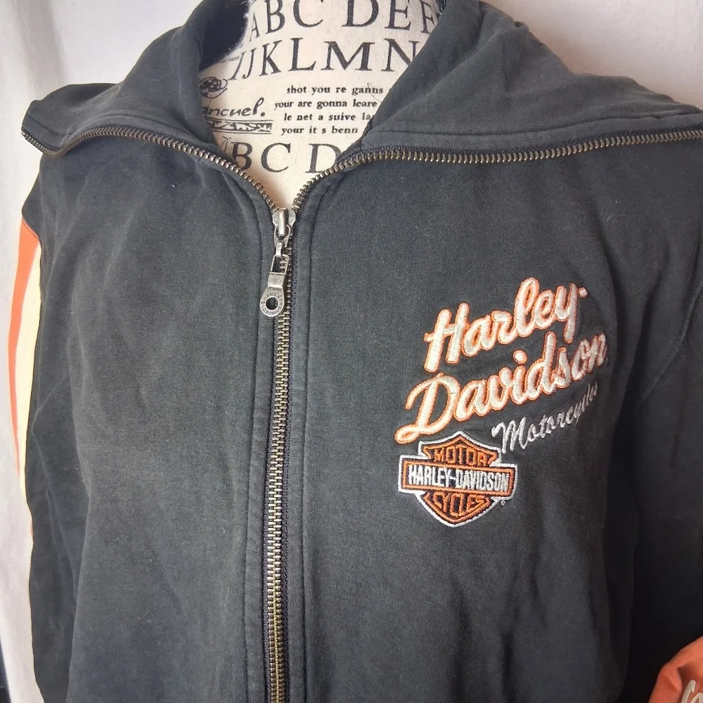 Harley Davidson Black and Orange Zip-Up Jacket XL - Picture 4 of 10